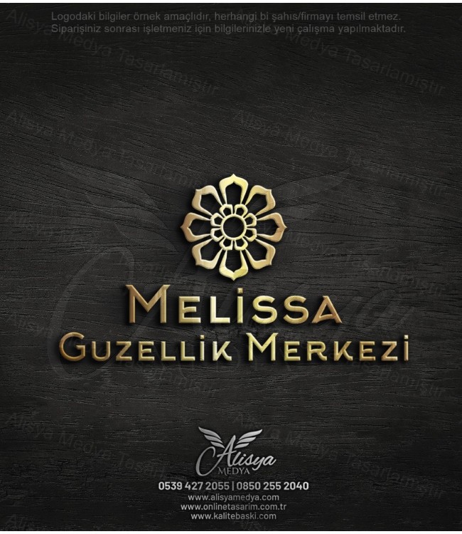 Çiçek Logo - Altın Metalik Renk Güzellik Merkezi, Estetik, Bakım, Makyaj Kuaför Logo Örneği - Güzellik Logoları
